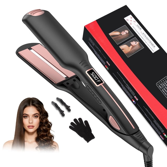 Plancha para Cabello, Plancha de Cabello Profesional 2 En 1 Con Tecnología Infrarroja y Cerámica, Placas Extras Anchas de 56MM, 17 Temperaturas Ajustables, Pantalla LED, Para Tod