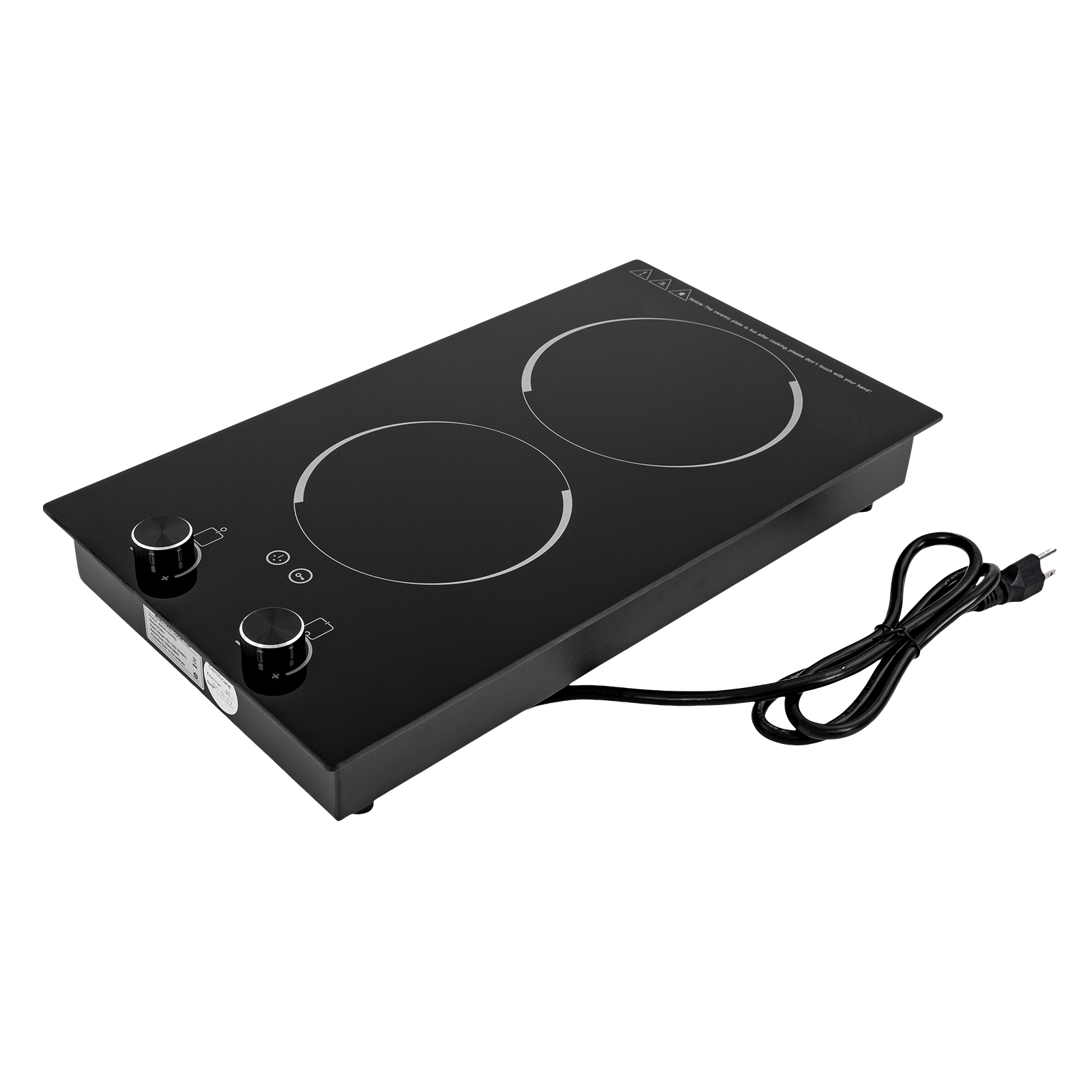 2100W Double Built-in Radiant Induction Cooktop, Electric Stove Top with Knob Control, 9 Power Levels