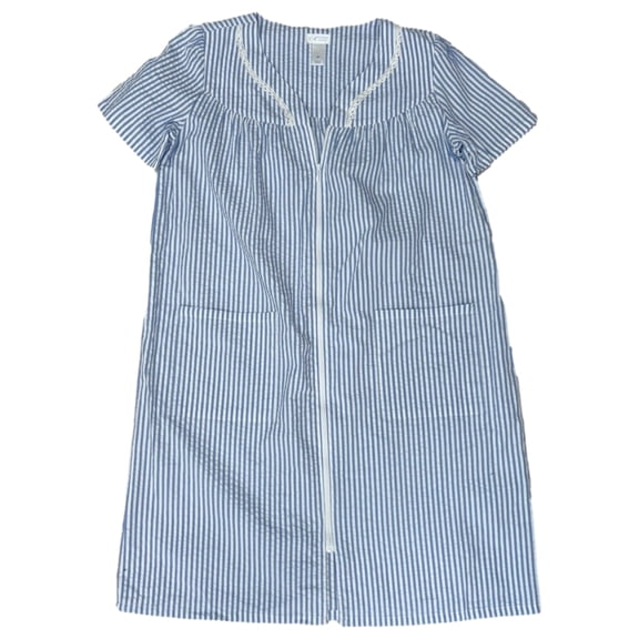 Adonna Womens Blue Stripe Cap Sleeve Zip Front Nightgown Duster X-Small