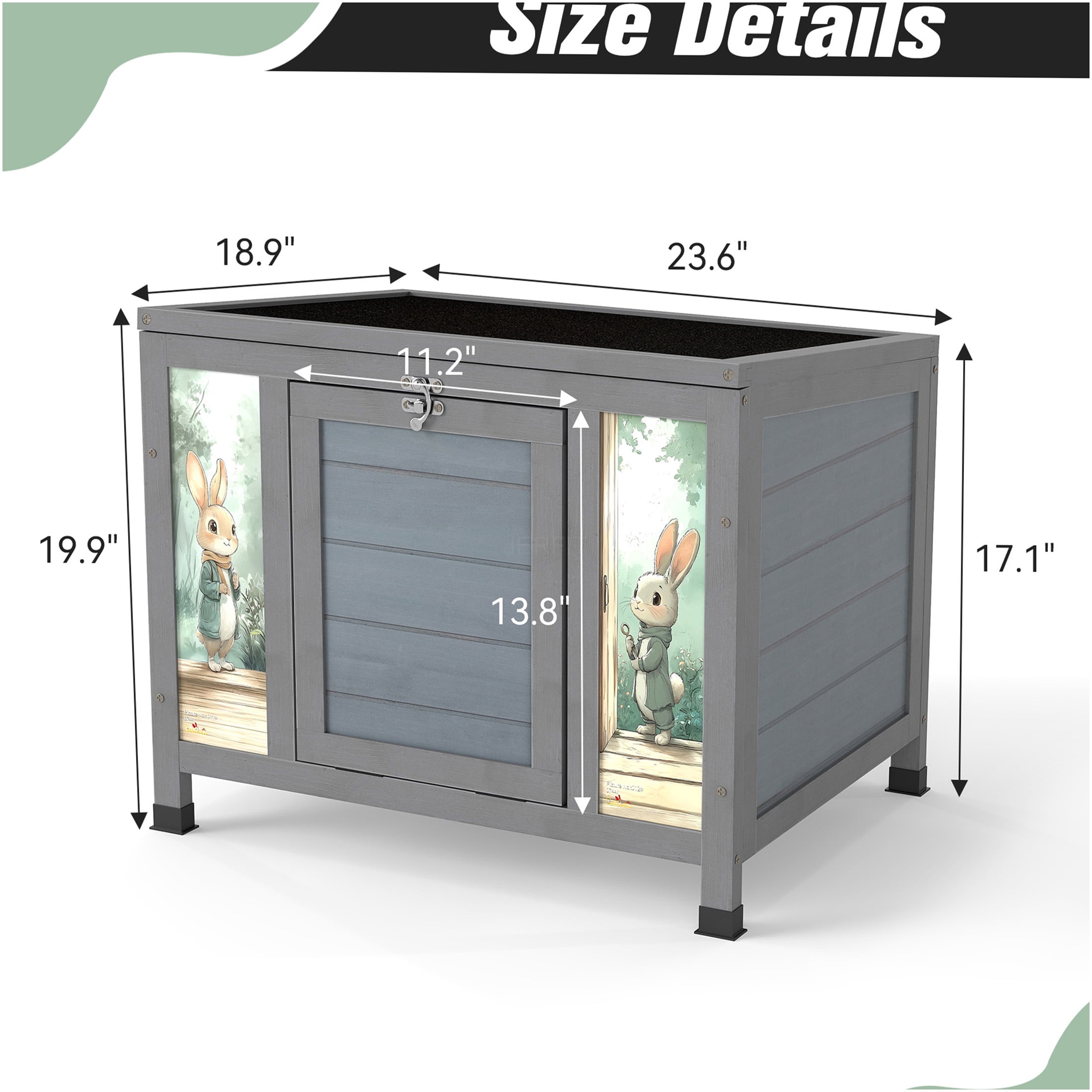 JERFIT Outdoor Rabbit Hutch with Waterproof Roof, Lockable Door & Ramp for Rabbits, Guinea Pigs, Small Pets, Gray