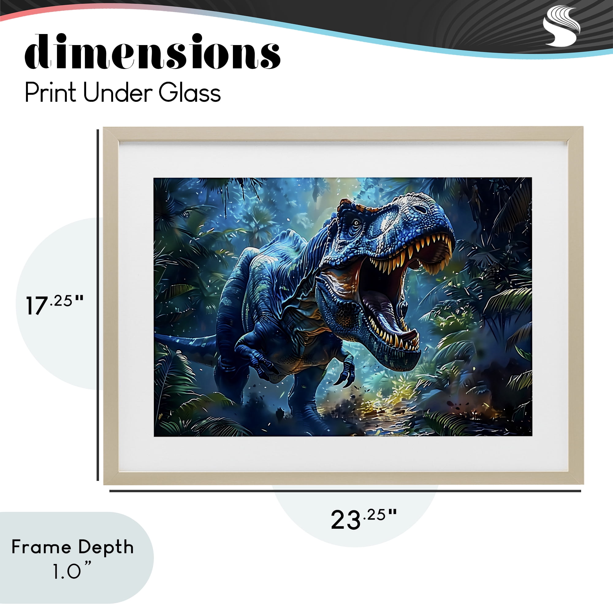 Stupell Industries Blue Toned Dinosaur Roar Birch Framed Print Under Glass, design by Creative Studio