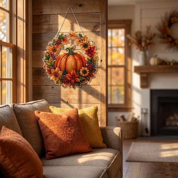 Autumn Harvest Pumpkin Diamond Art Hanging Ornament Kit,DIY Fall Pumpkin Craft with Sunflowers,Acrylic Diamonds Painting for Fall Decorating, Thanksgiving Setups, Cozy Home Accents 1pc