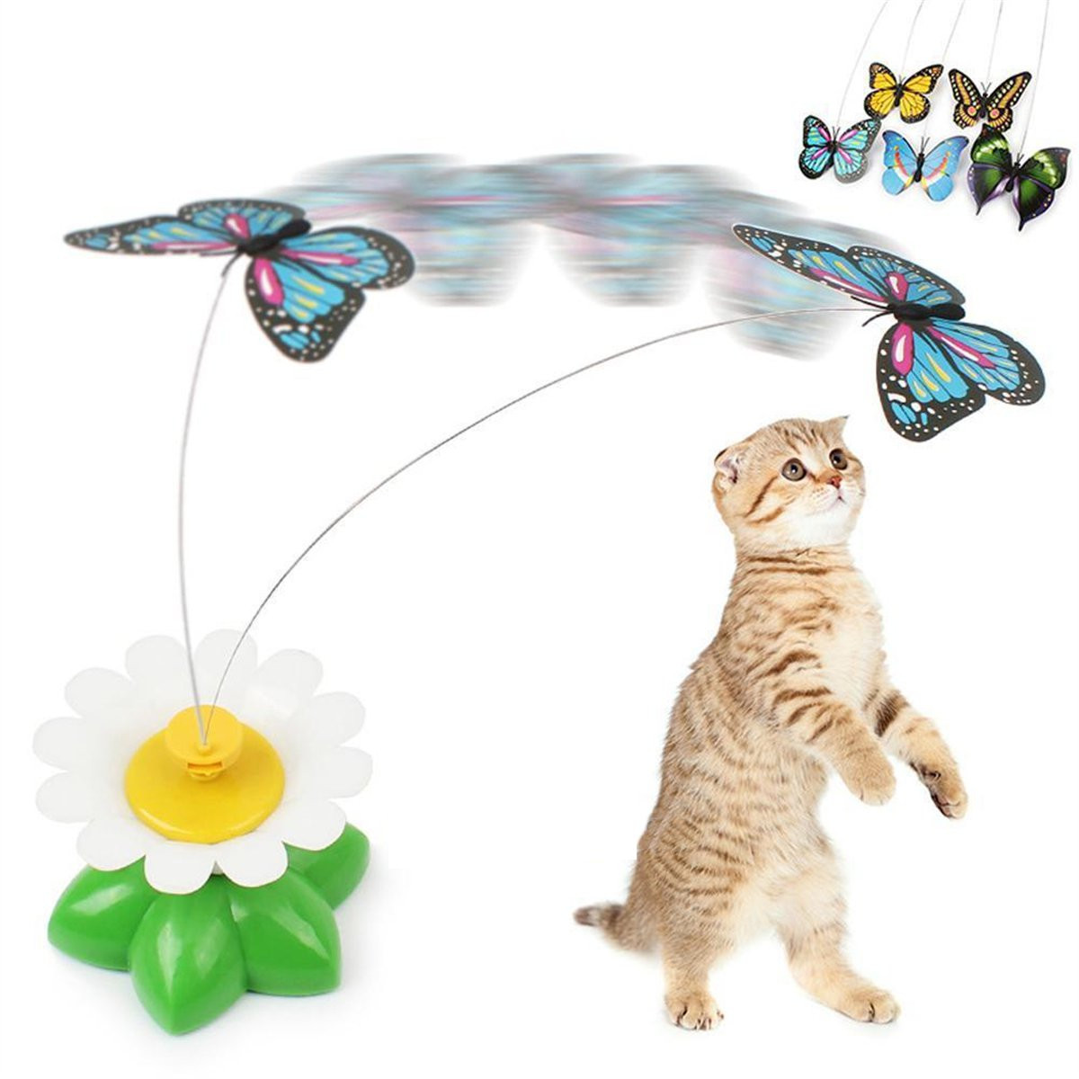 Electric Rotating Butterfly Bird Rod Wire Cat Teaser Play Toy For Pet