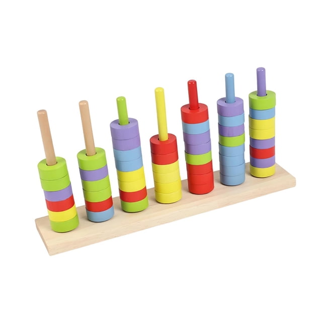 HILABEE Wooden Color Sorting Stacking Toy Counting Game for Birthday Gift Boys Girls 5 Colors