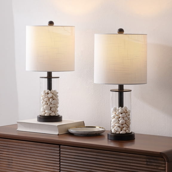 JONATHAN Y Amner 20.5" Glass Modern Contemporary Fillable Glass LED Table Lamp, Oil Rubbed Bronze (Set of 2)