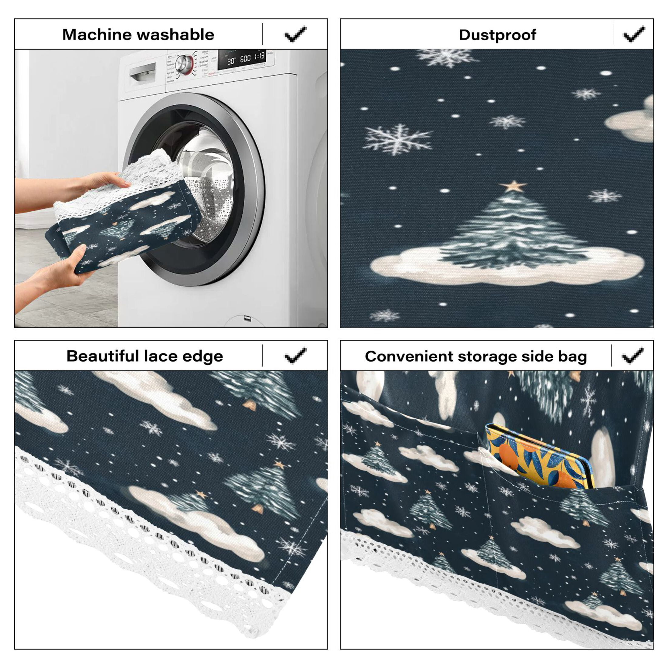 Christmas Trees and CloudWasher and Dryer Covers Dust-Proof and Oil Resistant Fridge Cover with 4 Storage Pockets Washing Machine Top Cover for Laundry Kitchen Home 51.2 x 22 In