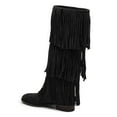 thumbnail image 4 of YDN Women Round Toe Tassels Mid Calf Boots Flats Pull On Fringed Low Heels Winter Fall Party Festival Shoes Size 8 Black, 4 of 4