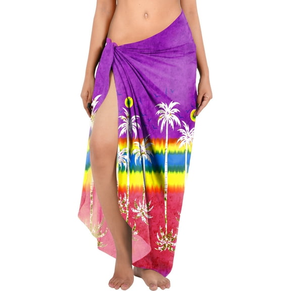 HAPPY BAY Women's Beachwear Sarong Bikini Skirt Swimwear Swim Cover up Summer Wraps Swimsuit Beach Wrap Coverups for Women One Size Violet, Palm Tree