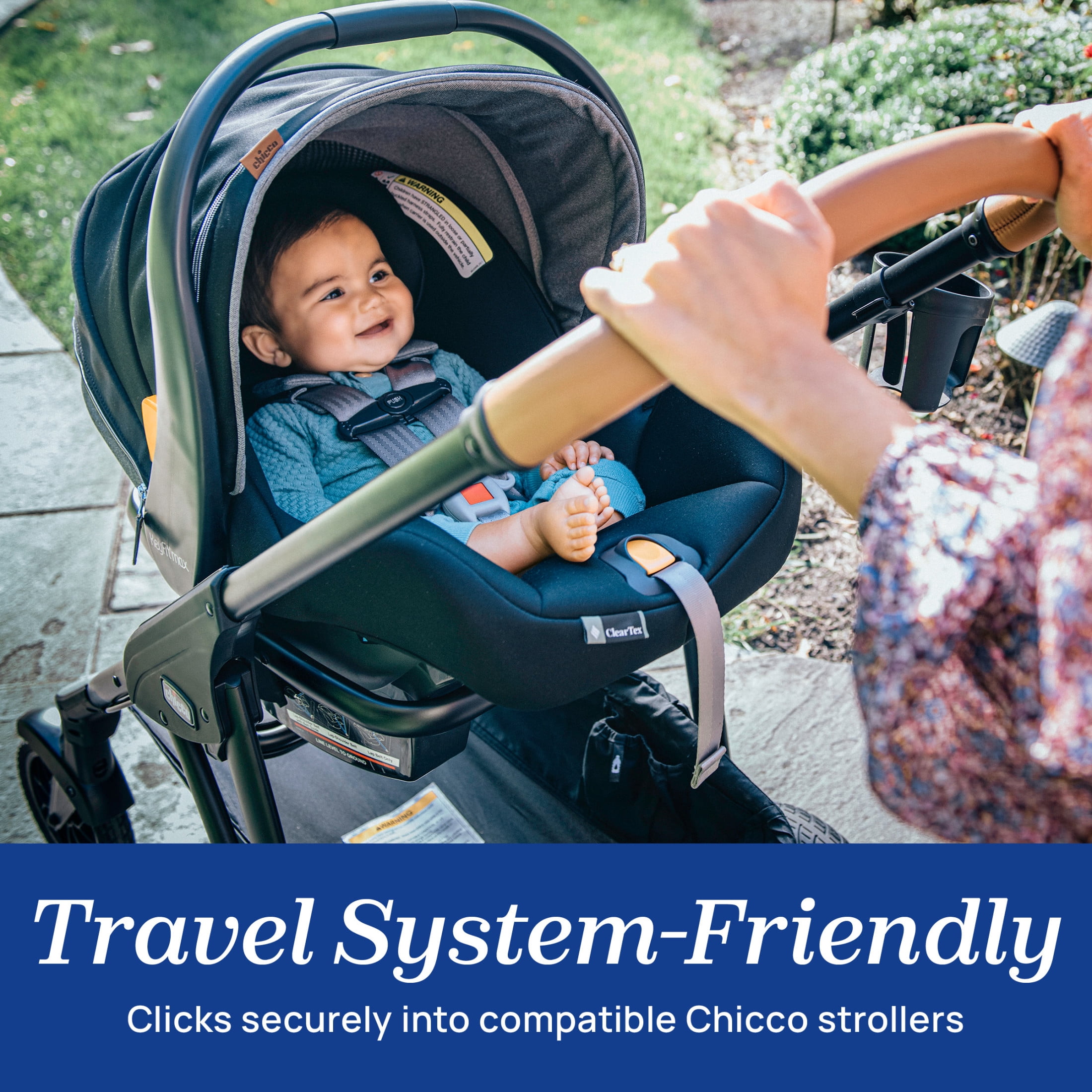Chicco KeyFit® Max Zip ClearTex® Extended-Use Infant Car Seat and Stay-in-Car Base, Rear-Facing, 1-Hand Adjust Handle, Zip-Open Privacy Shield - Sierra (Beige), New
