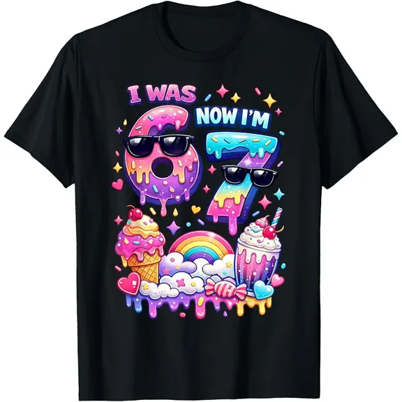 I was 6 Now I'm 7 Ice Cream Dripping 67 Meme Kids Birthday T-Shirt