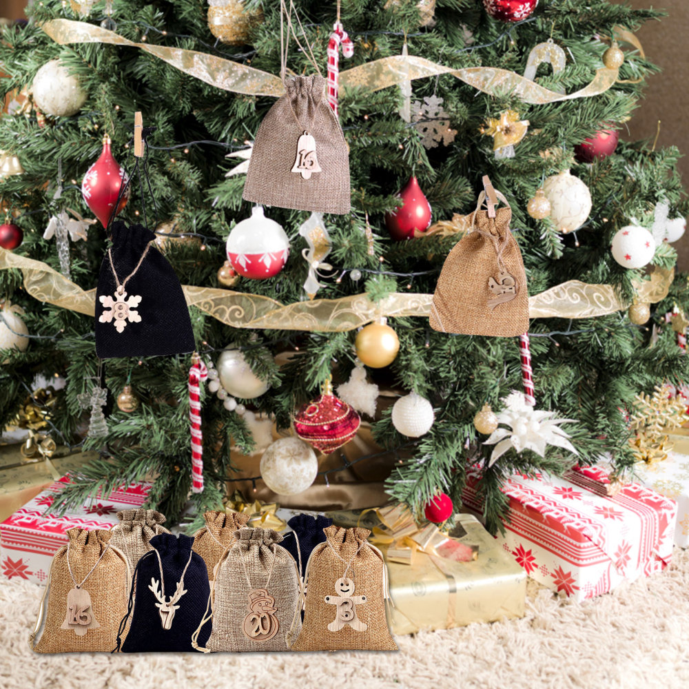 Ksruee Burlap Advent Calendar Bags Fillable Advent Calendar with 24 Drawstring Bag Candy Gift Bags with Drawstring for Kids and Adults Christmas Home Decoration functional