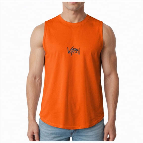 Hessimy Men's Cotton Sleeveless T Shirts, Breathable & Moisture Wicking with Odor Control(Orange,XXXL)