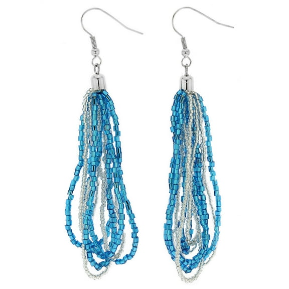 GlassOfVenice Murano Glass Gloriosa Seed Bead Earrings - Silver Aqua