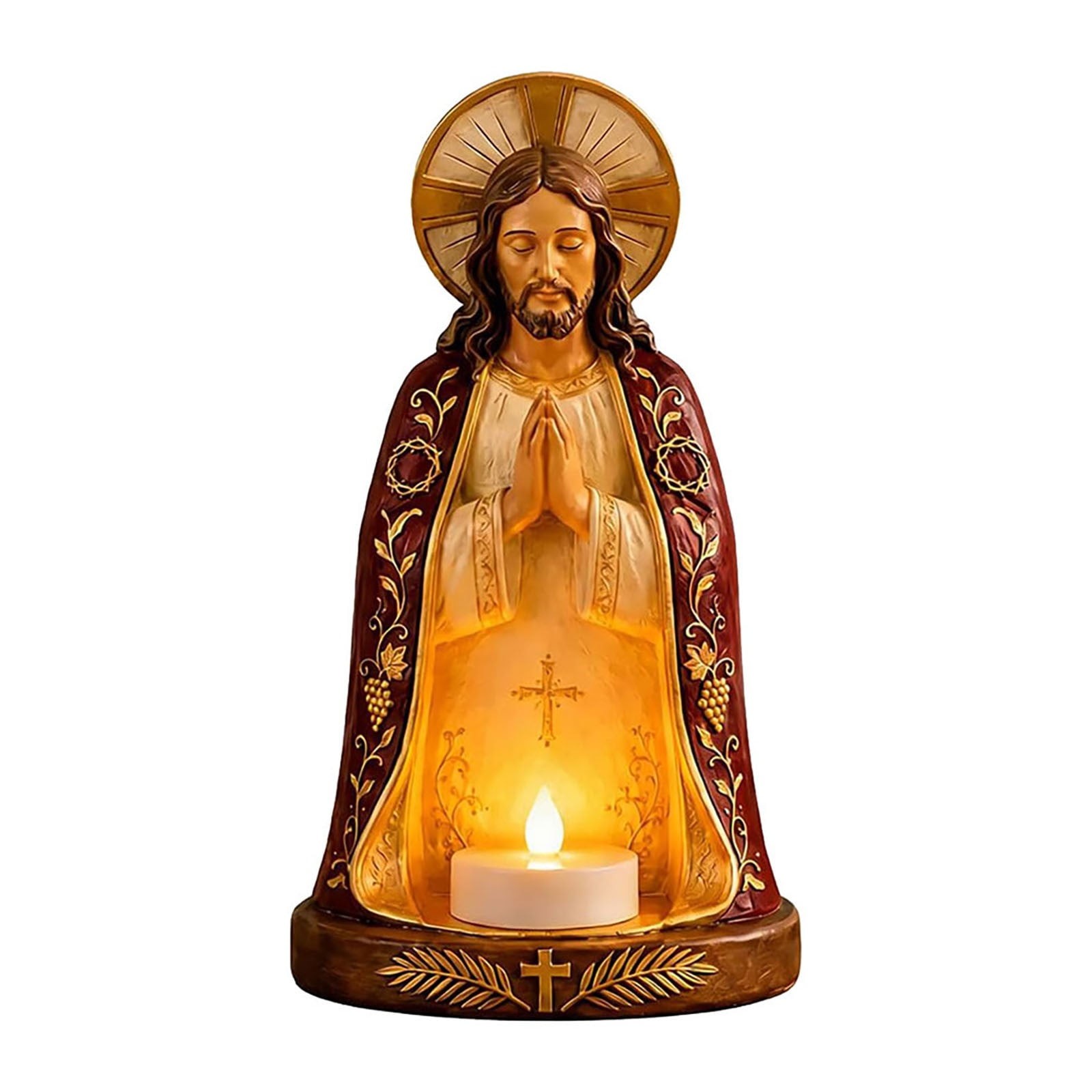 SUYOLL Candle Holder Statue Virgin Mary Resin Tealight Prayer Tabletop Ornament For Home Altar Chapel Worship Place Decoration