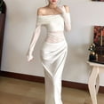 thumbnail image 6 of Women'S Mesh Off Shoulder Dress Elegant Sheer See Through Long Sleeve Ruched Bodycon Maxi Dresses White L, 6 of 9