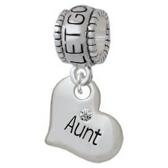 Small ''Aunt'' Heart with Clear Crystal - Let Go Let God Charm Bead