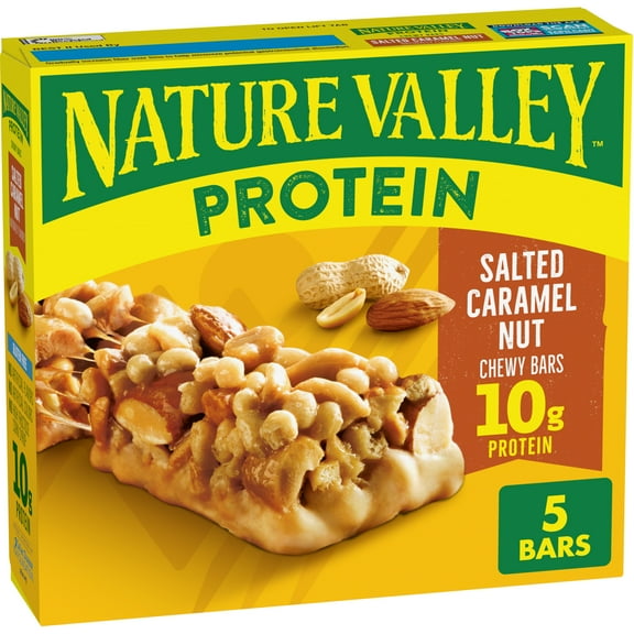 Nature Valley Chewy Protein Granola Bars, Salted Caramel Nut, 5 Bars, 7.1 oz
