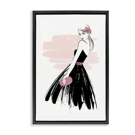 Stupell Industries Senorita in Black Dress Novelty Painting Black Floater Framed Art Print Wall Art, 17 x 25
