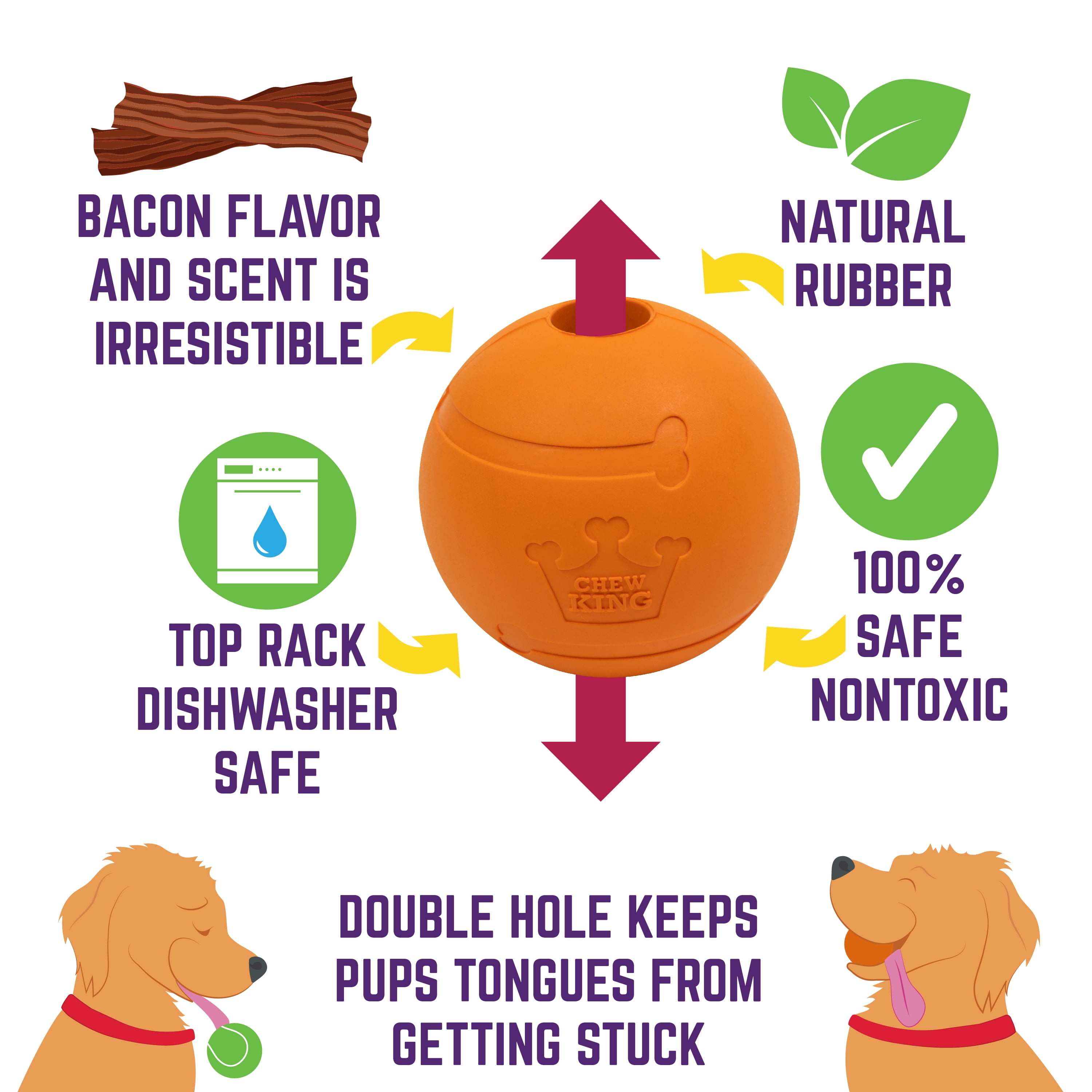Chew King By Mammoth 3 Inch Bacon Flavor Rubber Balls