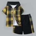 thumbnail image 2 of Godom Baby Clothes for Boys Summer Two-Piece Outfit Short Sleeve Plaid Hooded Top & Shorts Sets,Yellow, 2 of 6