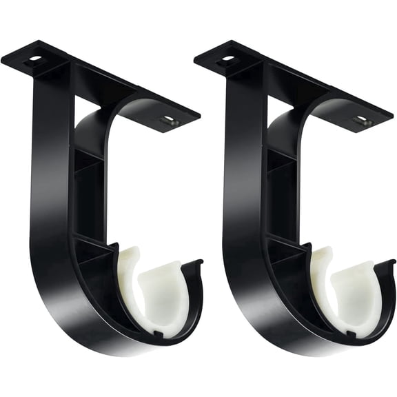KOLAKO Ceiling Curtain Rod Bracket, 2 Pack Heavy Duty Curtain Rod Holders, Black Drapery Hooks Hangers for 1 inch Rods