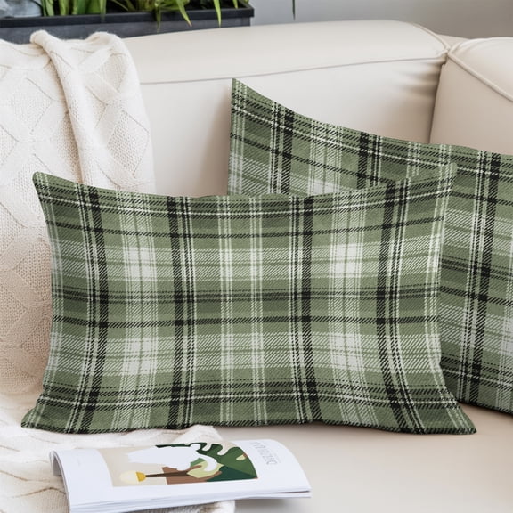 Sage Green Buffalo Plaid King Size Pillow Cover, Pillowcase Protectors with Zipper, Breathable Decorative Throw Pillow Case Cover, Farmhouse Modern Striped Pillow Shams for Couch Sofa 20x36Inch