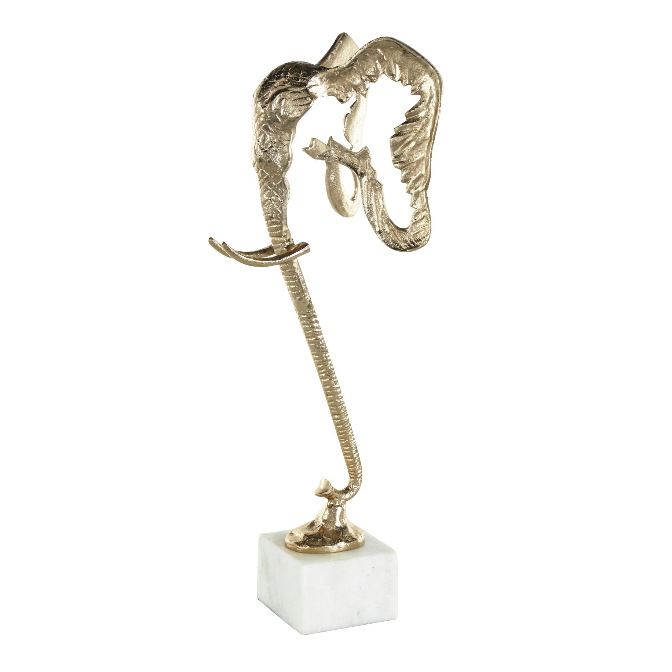 9" x 27" Gold Aluminum Metal Tall Cutout Silhouette Elephant Sculpture with Marble Base, by DecMode