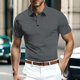 thumbnail image 2 of Camisas de Manga Corta de los Hombres Casual Malla de Hielo Seda de Manga Corta Cuello Color Sólido Camisa Poliéster, Verano Transpirable Moda Superior para Hombres, 2 of 3