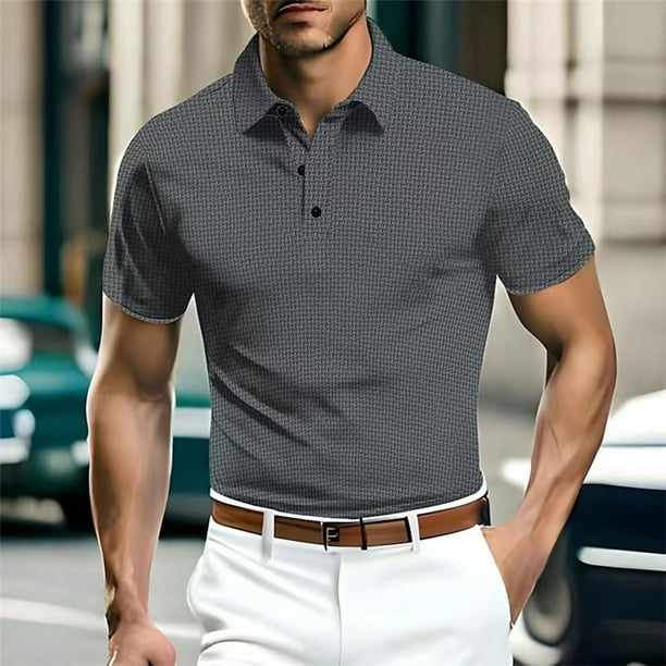pstuiky camisetas para hombre, Camisa de manga corta de verano de malla de seda helada con cuello de color liso para hombre camisetas de hombre m
