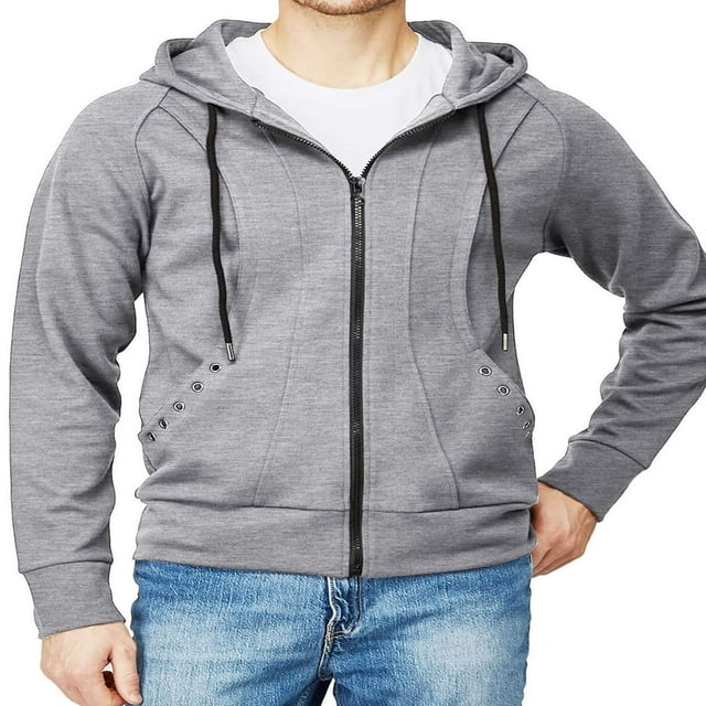 CNKOO Men Hoodie Long Sleeve Hooded Solid Fall Zip-up Sweatshirt Jacket for Cual Daily