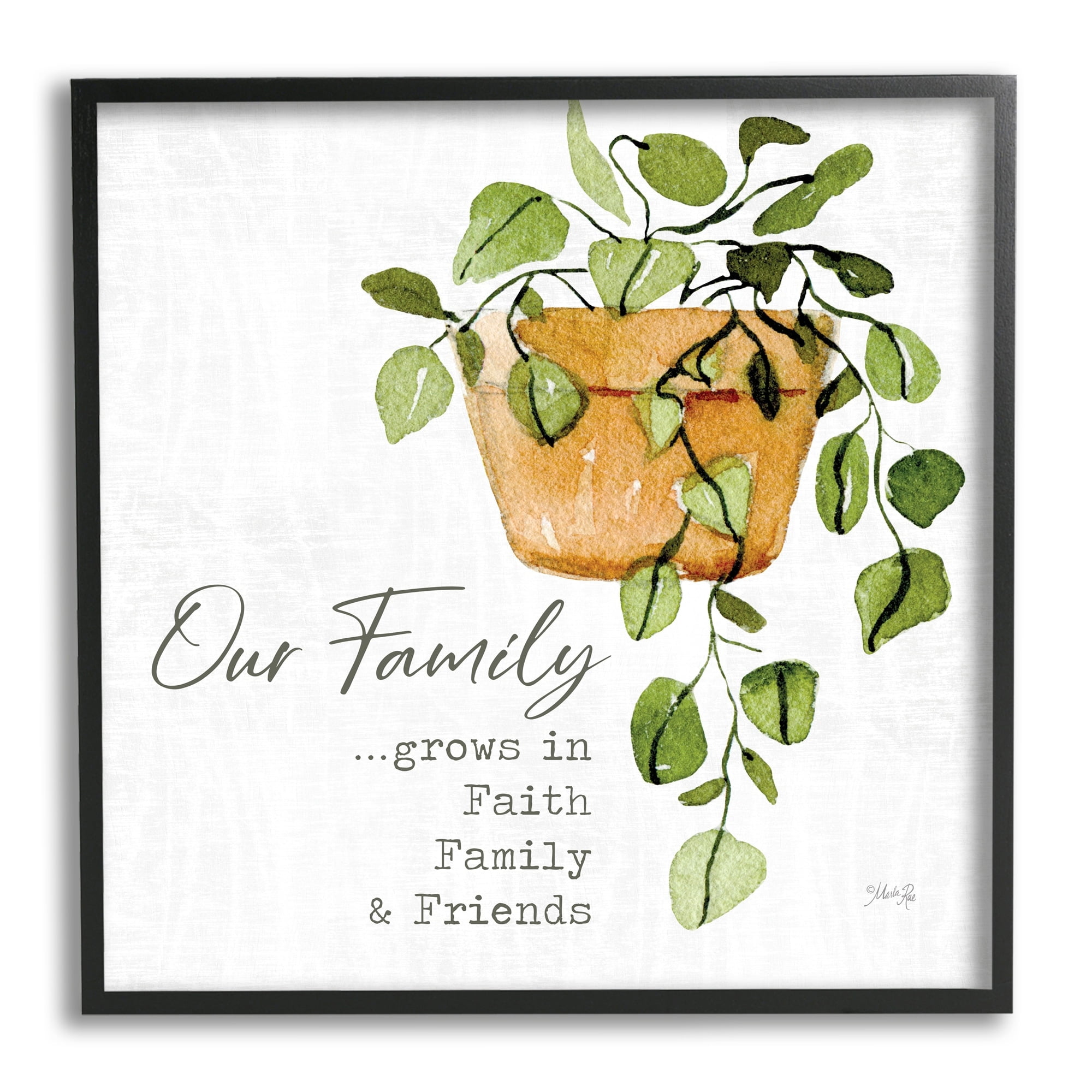 Stupell Industries Grows in Faith Family & Friends Inspirational Quote Green Plant, 24 x 24, Design by Marla Rae
