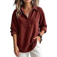 thumbnail image 2 of Womens Casual Corduroy Style Collared Long Sleeve Top Half Button Placket Loose Fit Pullover Blouse Fashion Relaxed Shirt Suitable For Shopping Dating And Weekend Gatherings Brown S, 2 of 4