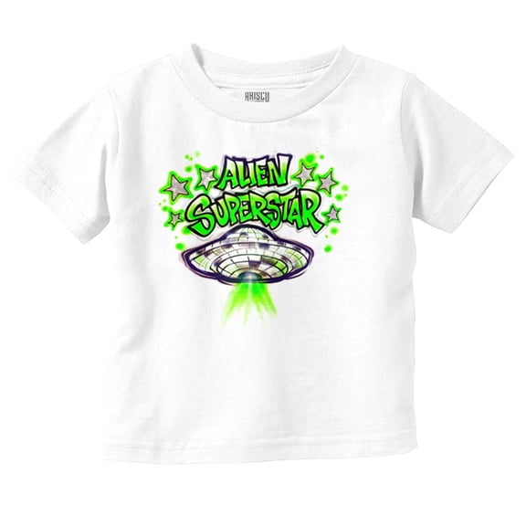 Airbrushed Space UFO Alien Superstar Toddler Boy Girl T Shirt Infant Toddler Brisco Brands 6M