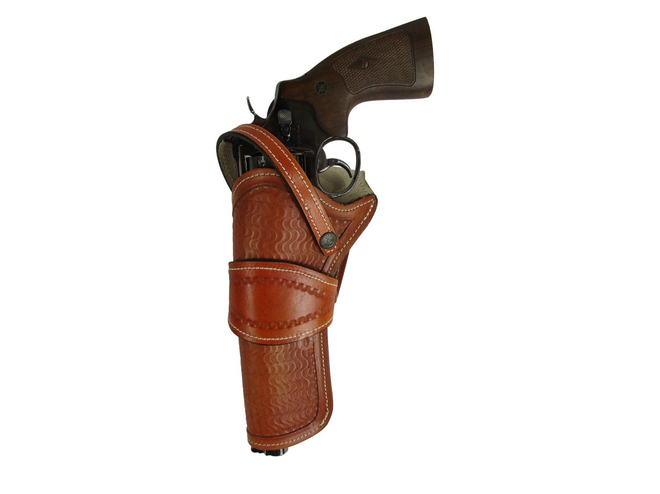 Leather Holster Long Barrel Western Gun Cover Wavy Tan Color - Left Handed