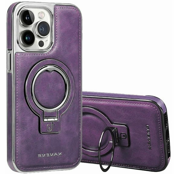 Decase for Apple iPhone 14,iPhone 14 Magnetic Case with Invisible Ring Stand,Premium Luxury Leather Phone Cover Compatible with Mag-Safe for iPhone 14,Purple