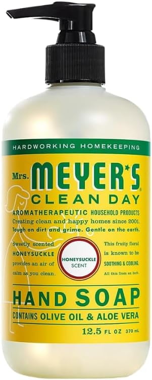 Mrs. Meyer's Clean Day Honeysuckle Scent Variety, 1 Room Freshener 8 oz, 1 Liquid Dish Soap 16 oz, 1 Liquid Hand Soap 12.5 oz, 1 Multi-surface Cleaner 16 oz