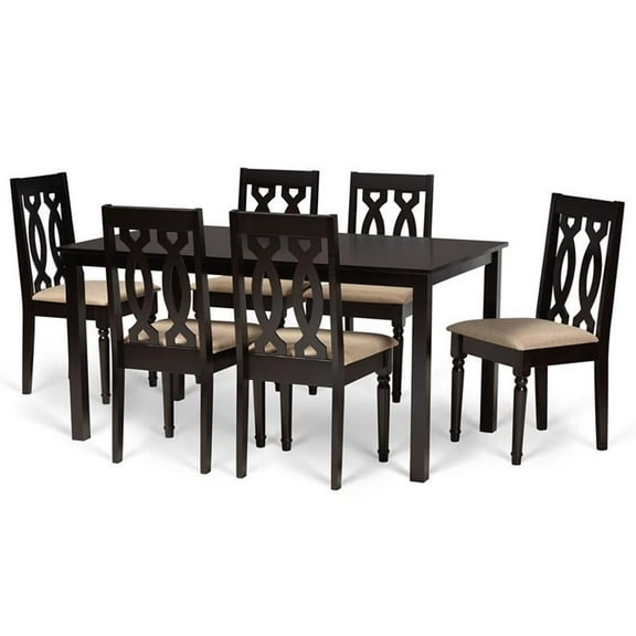 Bowery Hill Sand and Dark Brown Finished Wood 7-Piece Dining Set