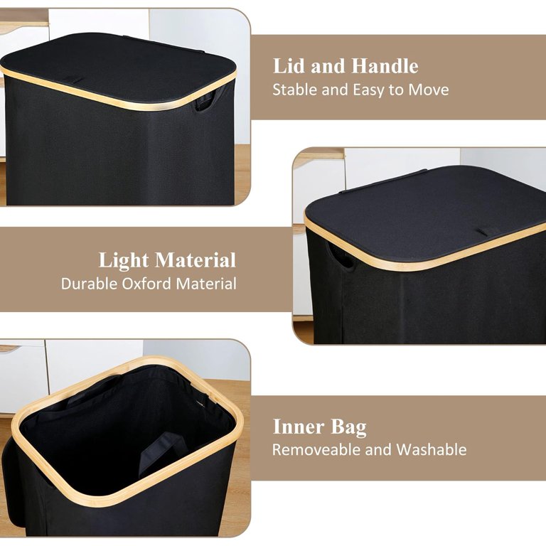 MinBoo 110L Collapsible Laundry Hamper With Lid & Removable Bag - Large Clothes Basket Organizer For Home, Dorm, Or Travel