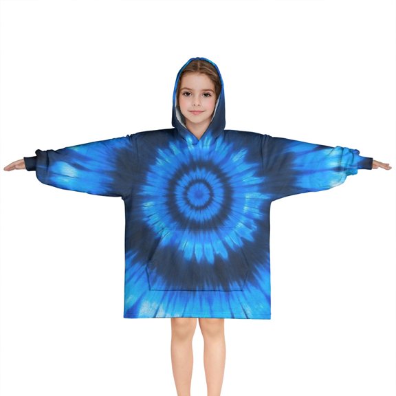 Blue Tie Dye Spiral Pattern Blanket Hoodies for Kids 6-13YR Oversize Wearable Blanket Hoodies for Boys Girls Teens