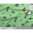 thumbnail image 2 of Soimoi Green Moss Georgette Fabric Snowflake & House Clip Art Print Fabric by Yard 42 Inch Wide, 2 of 3