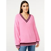 Free Assembly Women's Wide V-Neck Sweater with Long Sleeves