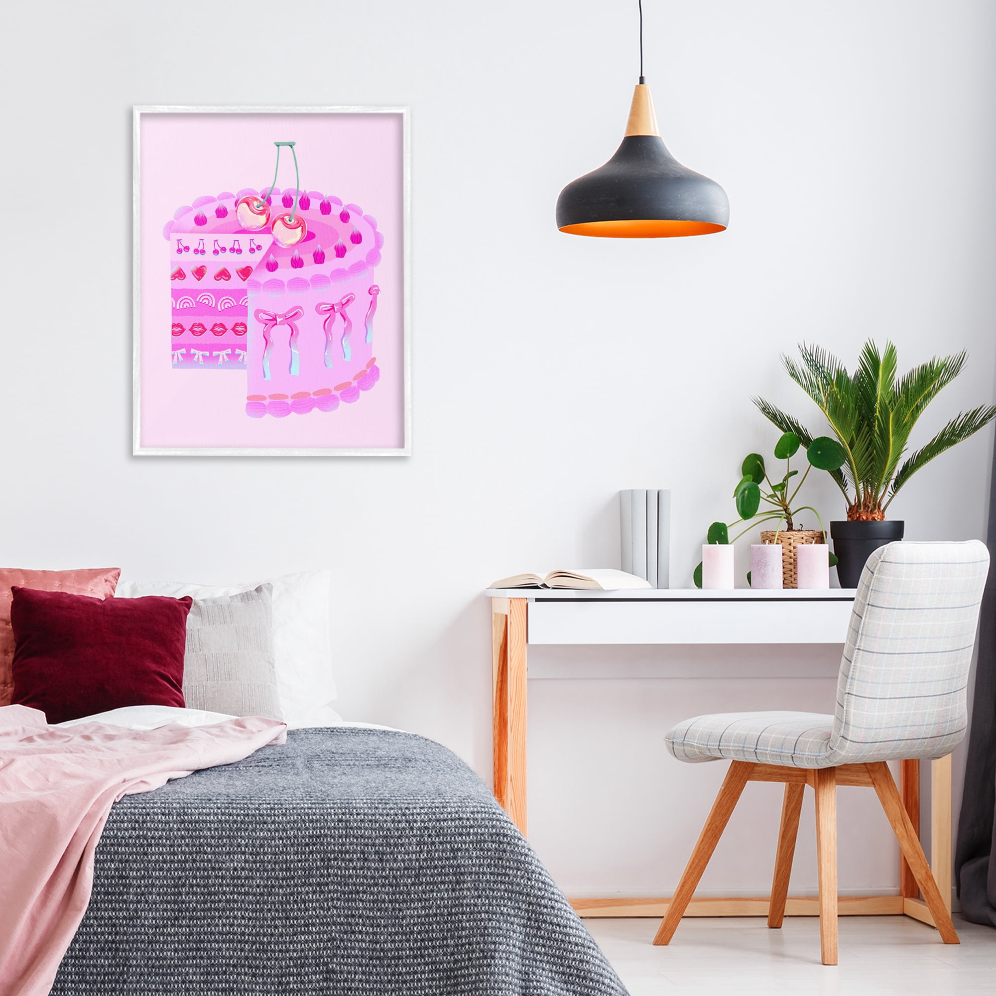 Stupell Industries Pastel Cherry Layered Cake White Framed Giclee Art, design by Ziwei Li