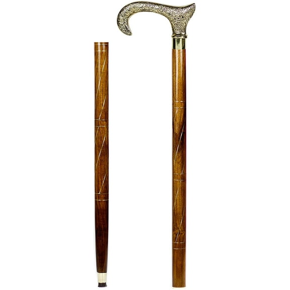 Aluminum & Brass Decorative Rosewood Walking Cane | Full Size Walking-Stick for Men & Women |