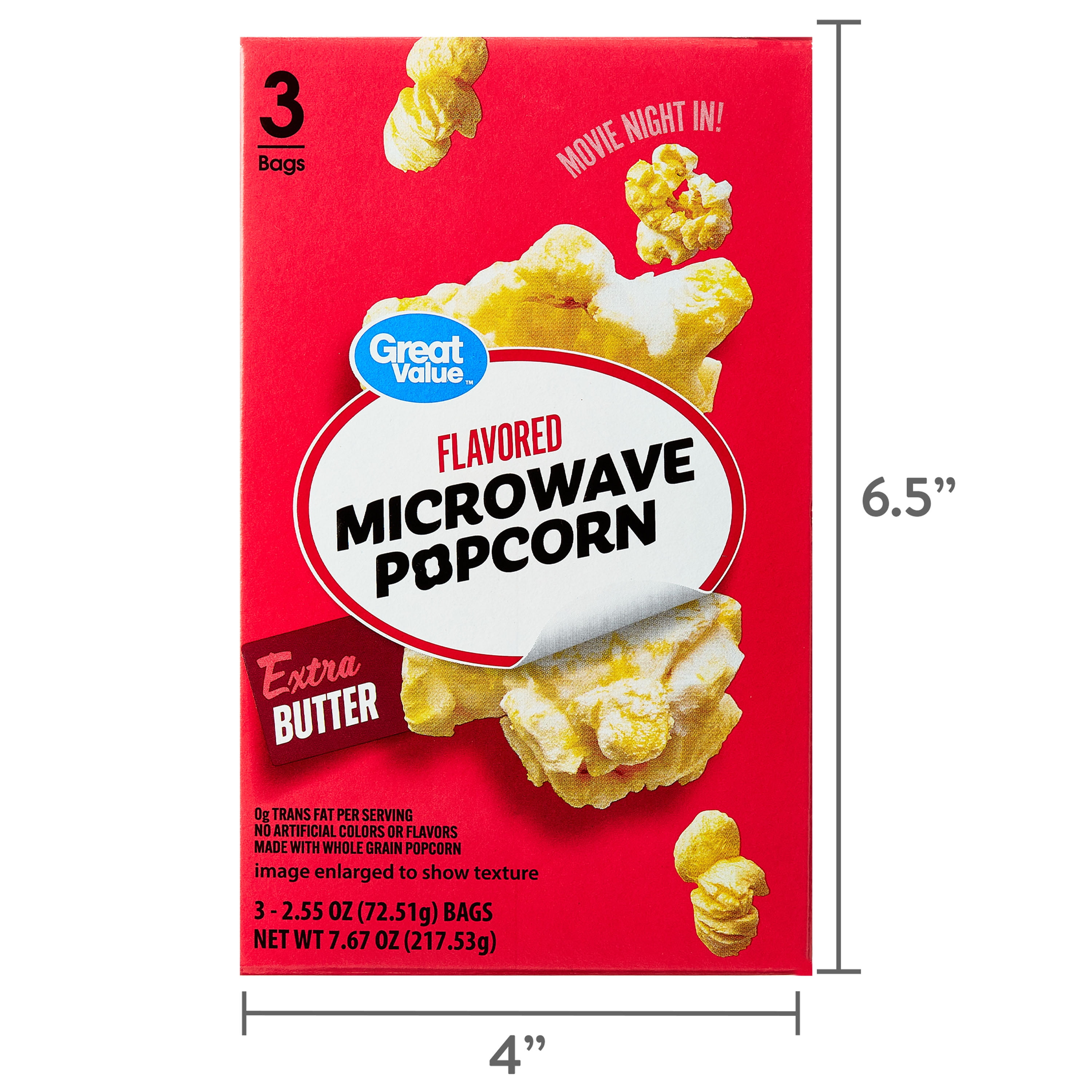 Great Value Extra Butter Flavored Microwave Popcorn, 3 count, 2.55
