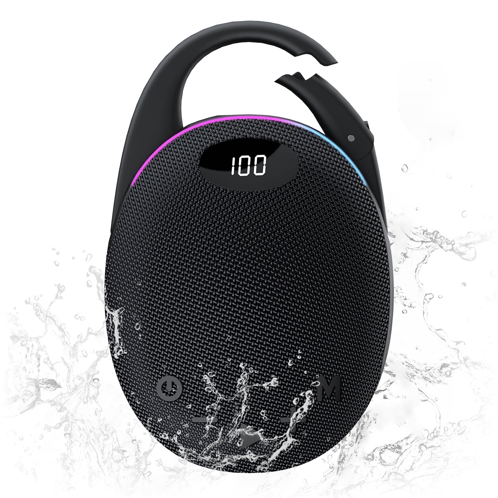 Portable Mini Bluetooth Speaker with HD Sound, LED Power Display, Big Pro Sound with Punchy Bass,Integrated Carabiner, 30H Playtime, Colorful RGB Lights, TWS pairing,Outdoor/Party/Travel, Gift Ideas