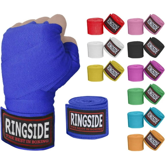 Ringside Mexican-Style Boxing Handwraps - Elastic Cotton, Thumb Loop, Hook & Loop Closure, Machine Washable - Blue, 1 Pack