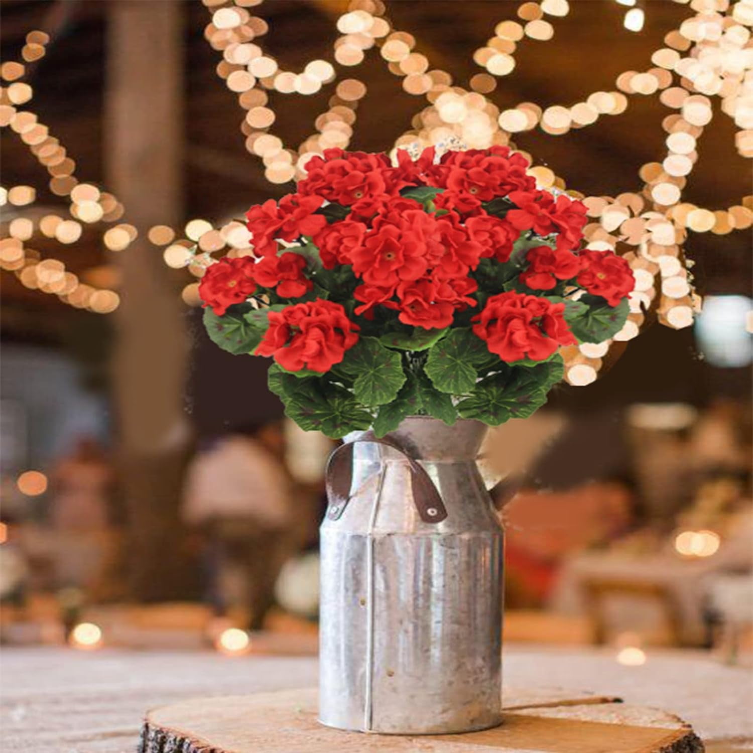 CISDUEO 2 Pcs Artificial Geranium Flowers for Outdoors Silk Flowers Outside UV Resistant Red Fake Geraniums Bush Faux Flowers for Planter Outdoor Decor Indoor Garden Patio Table Centerpiece