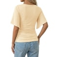 thumbnail image 3 of MOYIKO T Shirts for Women Boat Neck 3/4 Flare Sleeve Ruched Fitted Shirts, 3 of 7
