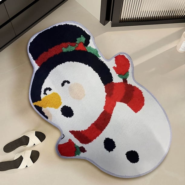 Alfombra de Baño Navideña con Diseño de Muñeco de Nieve | Alfombra Absorbente y Antideslizante | Fibra de Poliéster de Secado Rápido | Alfombra Decorativa Navideña para Baño y Cocina | Alfombra Suave