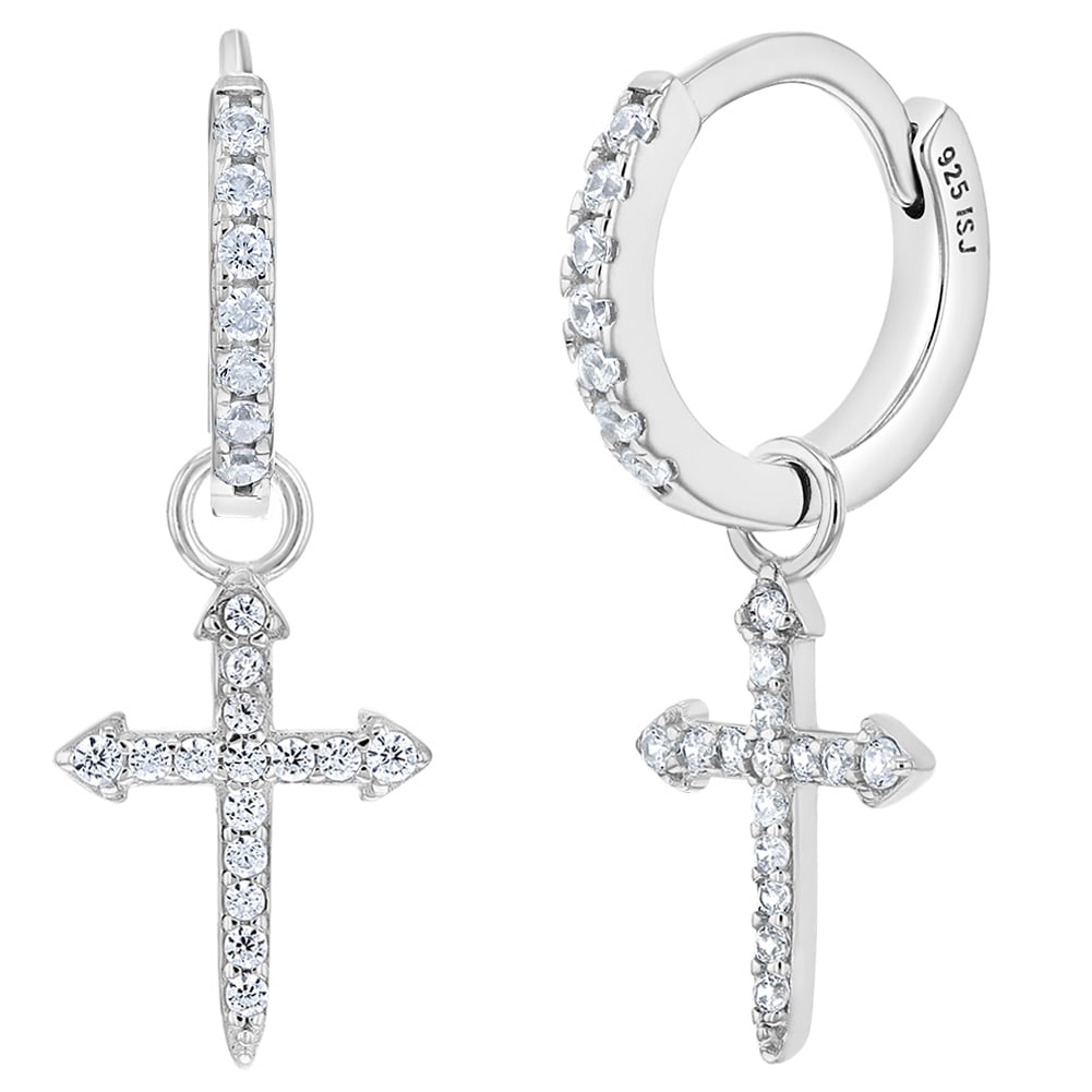 S925 Sterling Silver Jewelry Classic Cross Hoop Dangle Stud Earrings S925 Sterling Silver Jewelry Classic Cross Hoop Dangle Stud Earrings